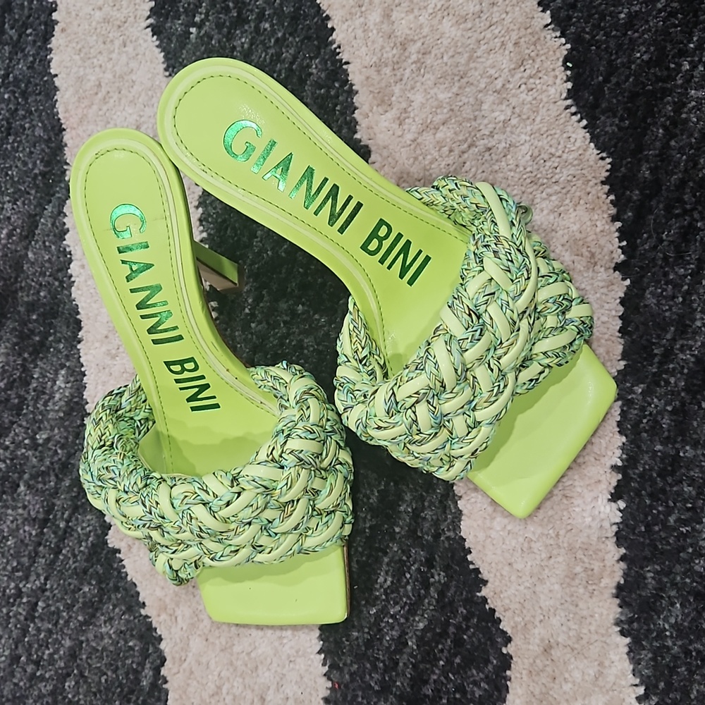 NWT GIANNI BINI Lime Green Woven Heeled Square Toe Mule, sz 5.5 - Picture 6 of 7